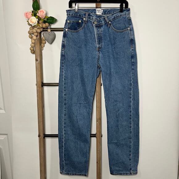 Princess Polly Asymmetrical Cross Over Denim Jeans - Picture 1 of 7